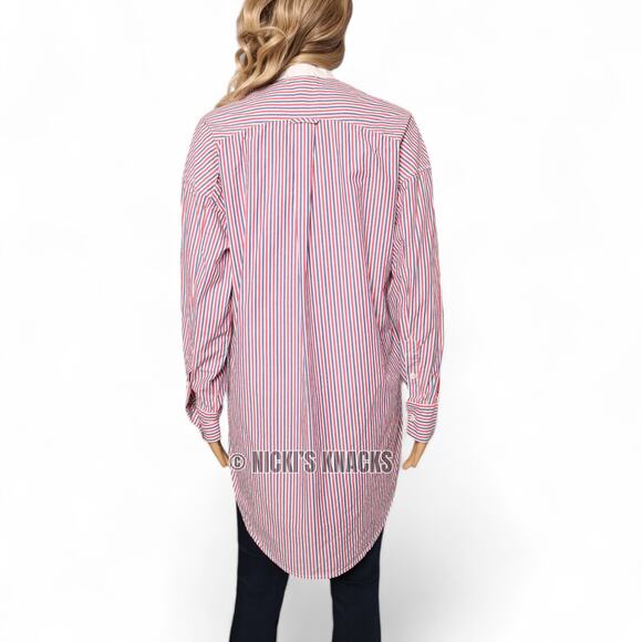 Alex Mill Striped Cotton Popover Tunic Red White Blue Oversized Shirt Size XS - Picture 5 of 10
